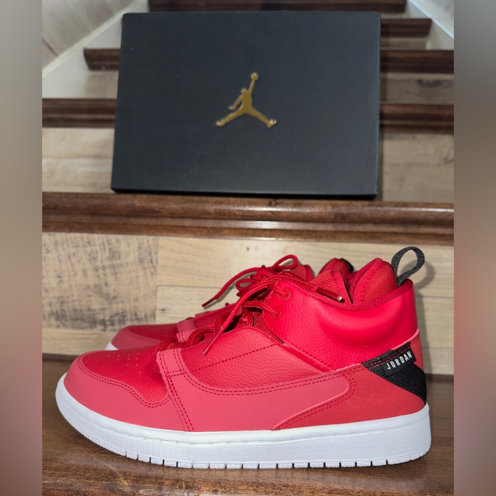 🥰Nike Jordan Fadeaway GS Boys Mid Top Sneaker Shoes Gym Red White Size 7Y - 8.5W